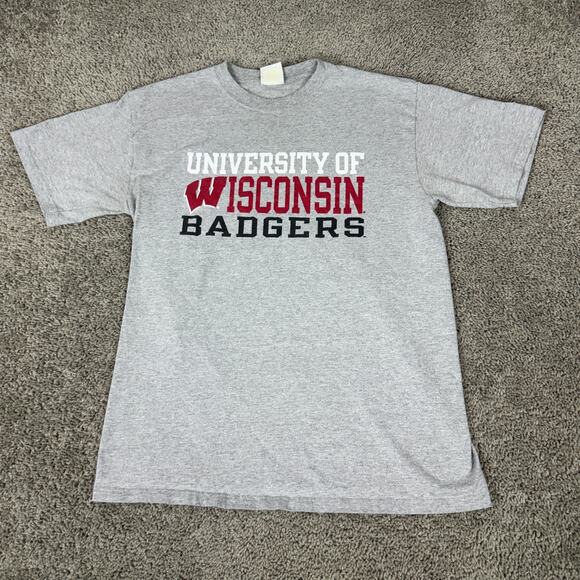 Wisconsin Badgers Shirt Mens Large Gray Red Short Sleeve NCAA Champion Casual - Picture 2 of 8